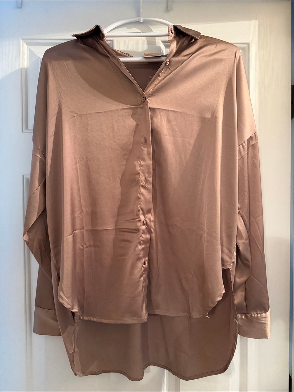 mine Satin Button-Down Blouse in Dusty Mauve